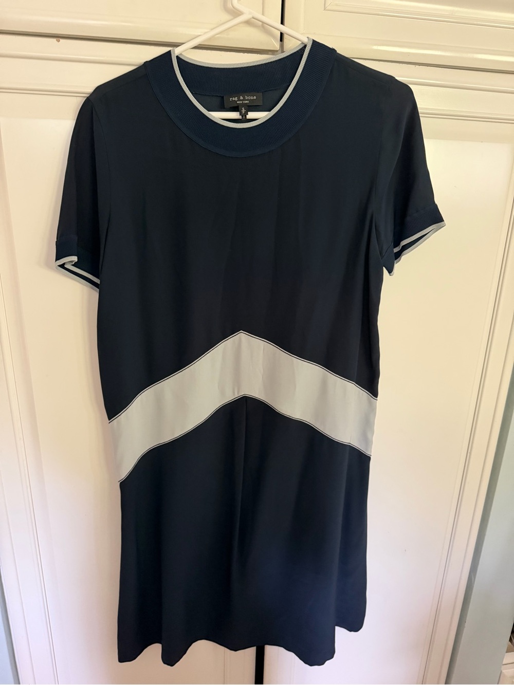 rag & bone navy short sleeve dress with white chevron band